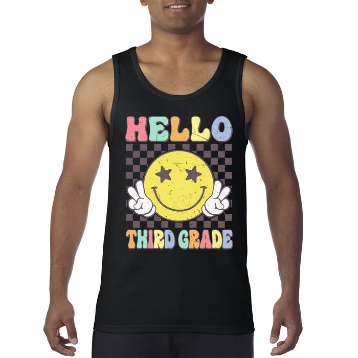 Hello Third Grade Hippie Smile Face 3rd Grade Back To School Gift Tank Top