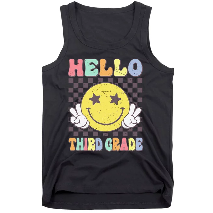 Hello Third Grade Hippie Smile Face 3rd Grade Back To School Gift Tank Top