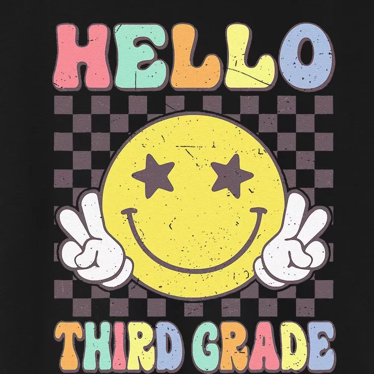 Hello Third Grade Hippie Smile Face 3rd Grade Back To School Gift Women's Crop Top Tee