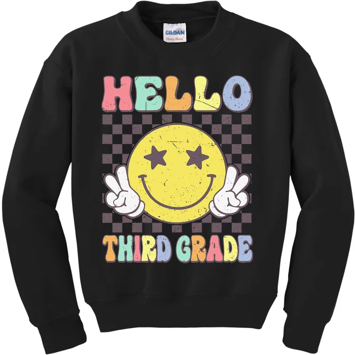 Hello Third Grade Hippie Smile Face 3rd Grade Back To School Gift Kids Sweatshirt