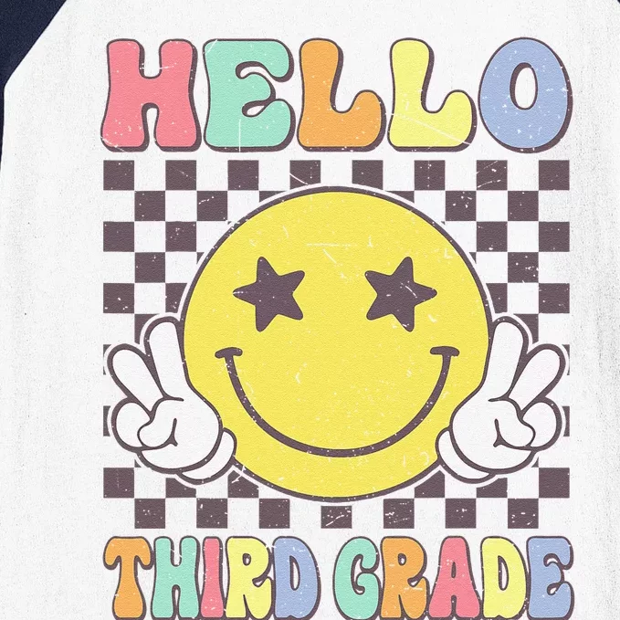 Hello Third Grade Hippie Smile Face 3rd Grade Back To School Gift Baseball Sleeve Shirt