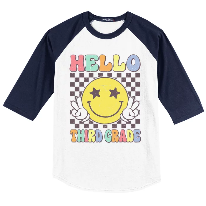 Hello Third Grade Hippie Smile Face 3rd Grade Back To School Gift Baseball Sleeve Shirt