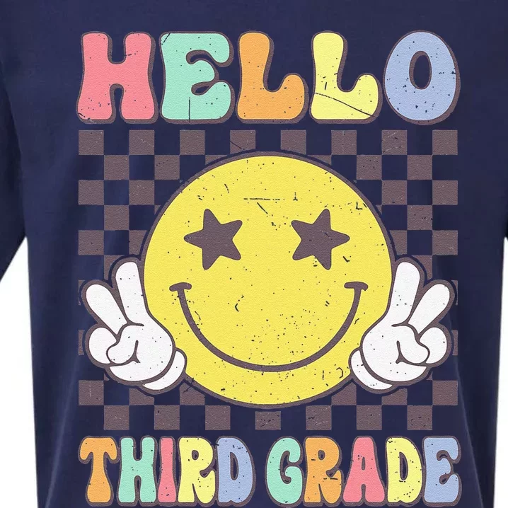 Hello Third Grade Hippie Smile Face 3rd Grade Back To School Gift Sueded Cloud Jersey T-Shirt