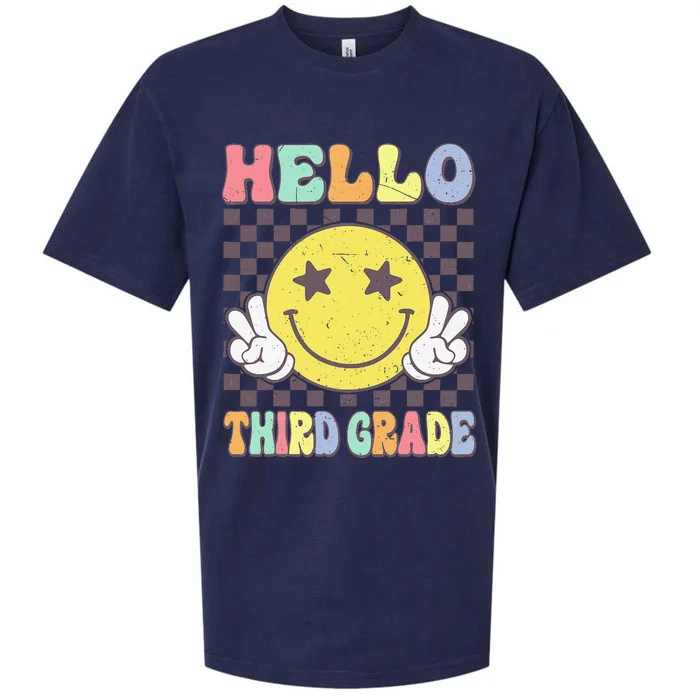 Hello Third Grade Hippie Smile Face 3rd Grade Back To School Gift Sueded Cloud Jersey T-Shirt