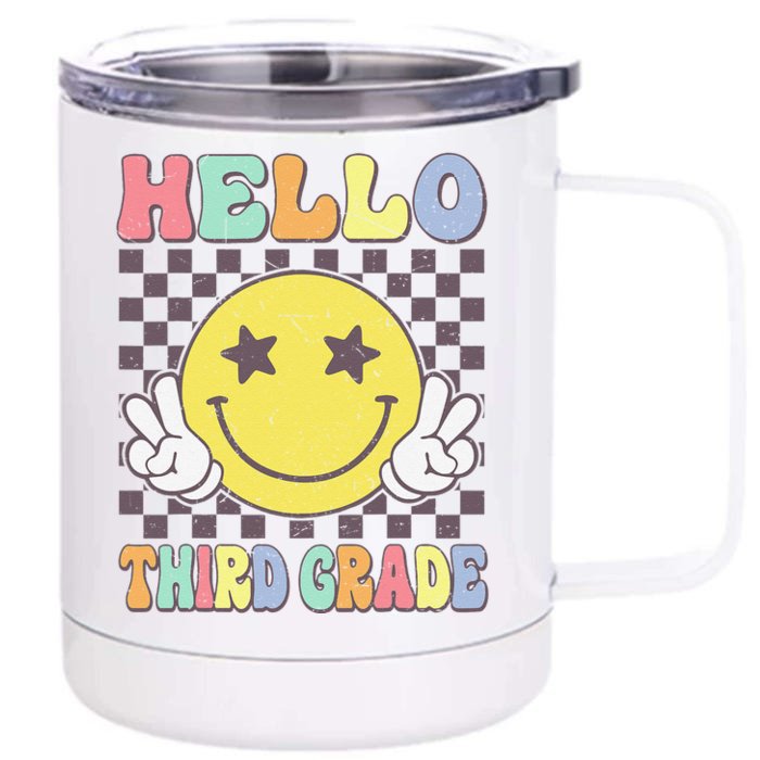 Hello Third Grade Hippie Smile Face 3rd Grade Back To School Gift Front & Back 12oz Stainless Steel Tumbler Cup