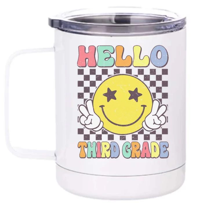 Hello Third Grade Hippie Smile Face 3rd Grade Back To School Gift Front & Back 12oz Stainless Steel Tumbler Cup