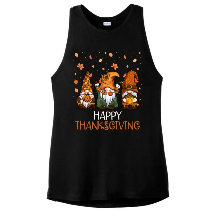 Happy Thanksgiving Gnome Squad Ladies Tri-Blend Wicking Tank