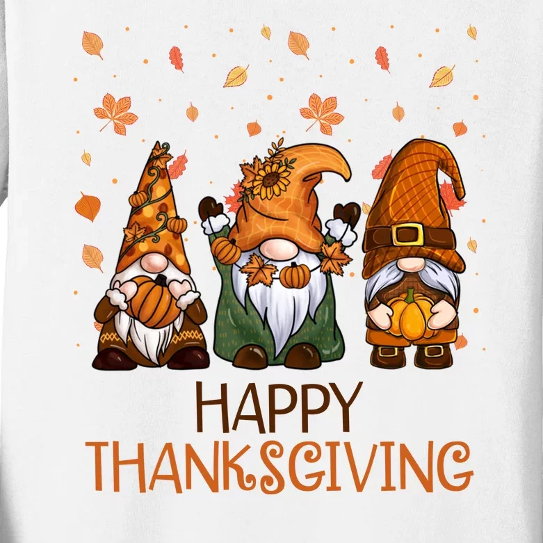 Happy Thanksgiving Gnome Squad Kids Long Sleeve Shirt