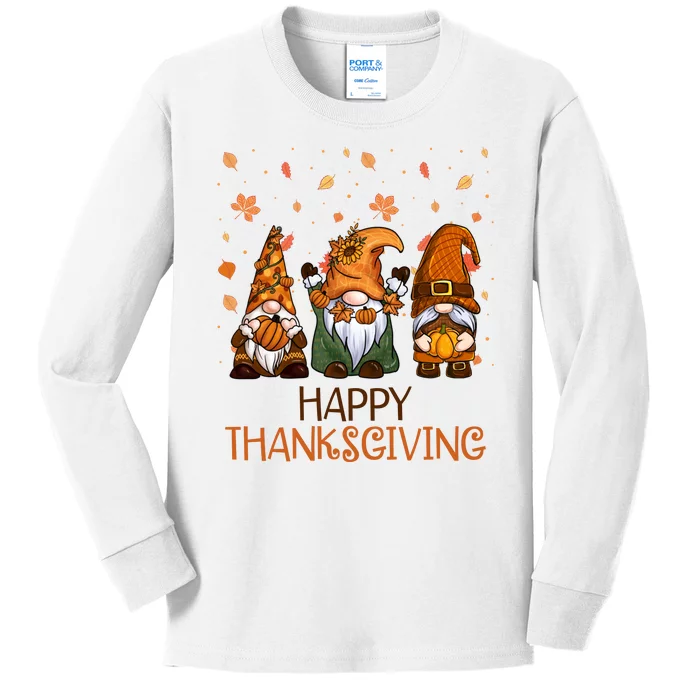 Happy Thanksgiving Gnome Squad Kids Long Sleeve Shirt