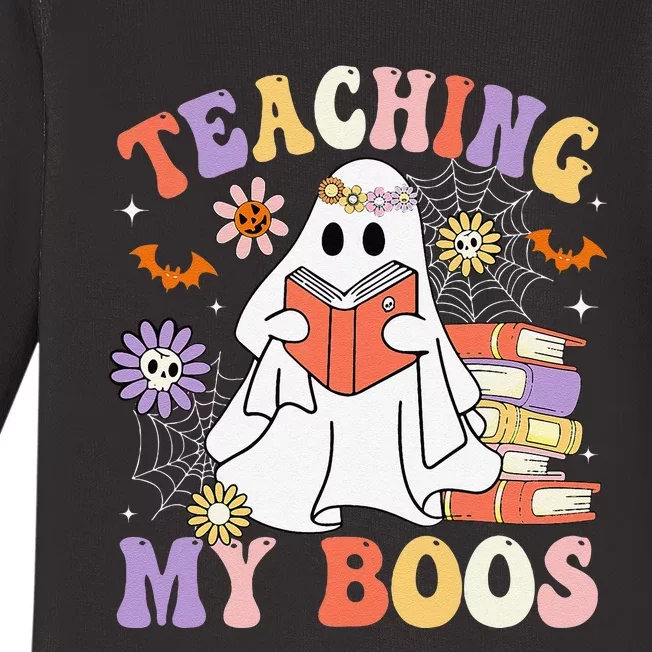 Halloween Teacher Ghost Books Reading Book Teaching My Boos Baby Long Sleeve Bodysuit