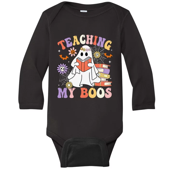 Halloween Teacher Ghost Books Reading Book Teaching My Boos Baby Long Sleeve Bodysuit