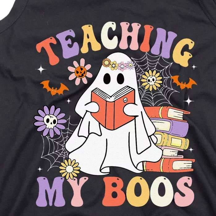 Halloween Teacher Ghost Books Reading Book Teaching My Boos Tank Top