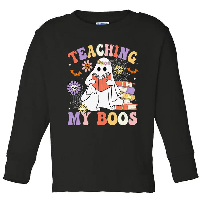 Halloween Teacher Ghost Books Reading Book Teaching My Boos Toddler Long Sleeve Shirt