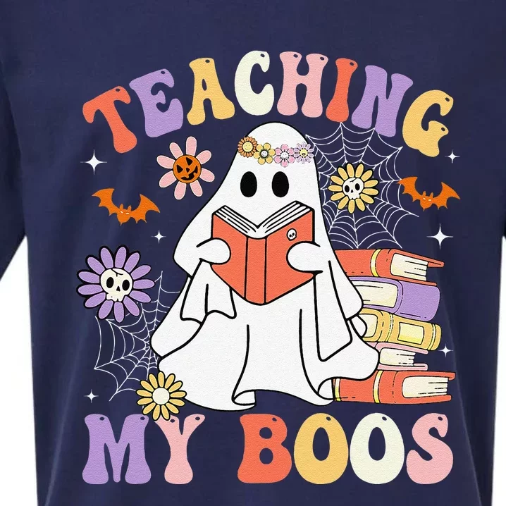 Halloween Teacher Ghost Books Reading Book Teaching My Boos Sueded Cloud Jersey T-Shirt