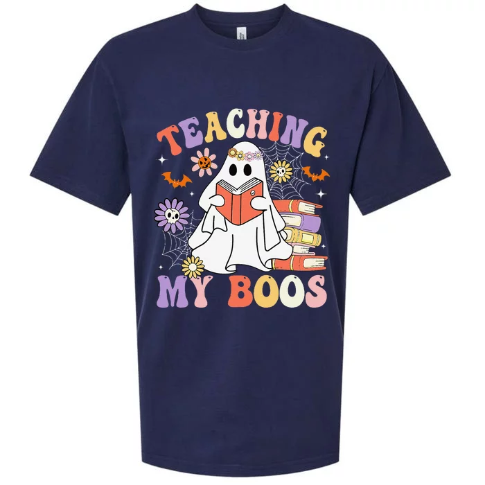 Halloween Teacher Ghost Books Reading Book Teaching My Boos Sueded Cloud Jersey T-Shirt