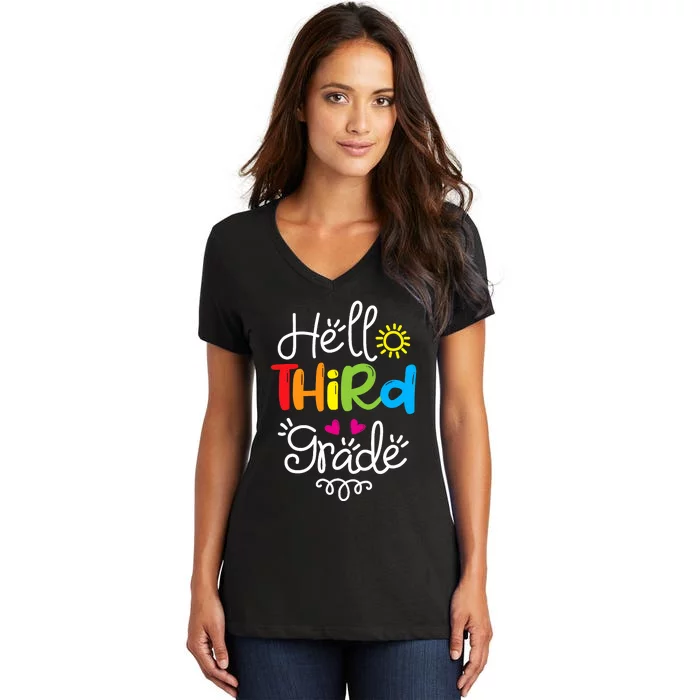 Hello Third Grade Fun 3rd Grade Back to School Gift Women's V-Neck T-Shirt