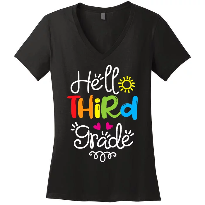 Hello Third Grade Fun 3rd Grade Back to School Gift Women's V-Neck T-Shirt