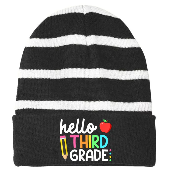 Hello Third Grade Team 3rd Grade Back To School Teacher Striped Beanie with Solid Band