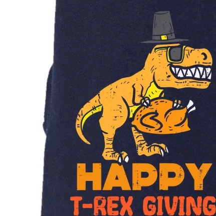 Happy Trex Giving Thanksgiving Dinosaur Fall Vibes Autumn Season Thanksgiving Pu Doggie 3-End Fleece Hoodie