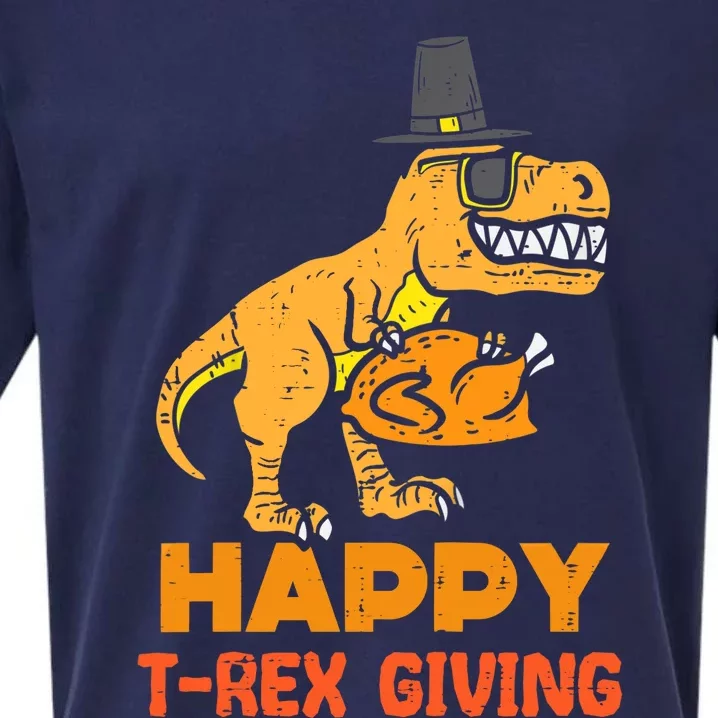 Happy Trex Giving Thanksgiving Dinosaur Fall Vibes Autumn Season Thanksgiving Pu Sueded Cloud Jersey T-Shirt