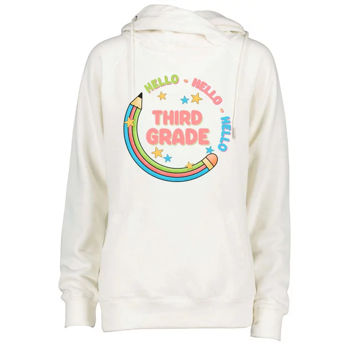 Hello Third Grade Womens Funnel Neck Pullover Hood