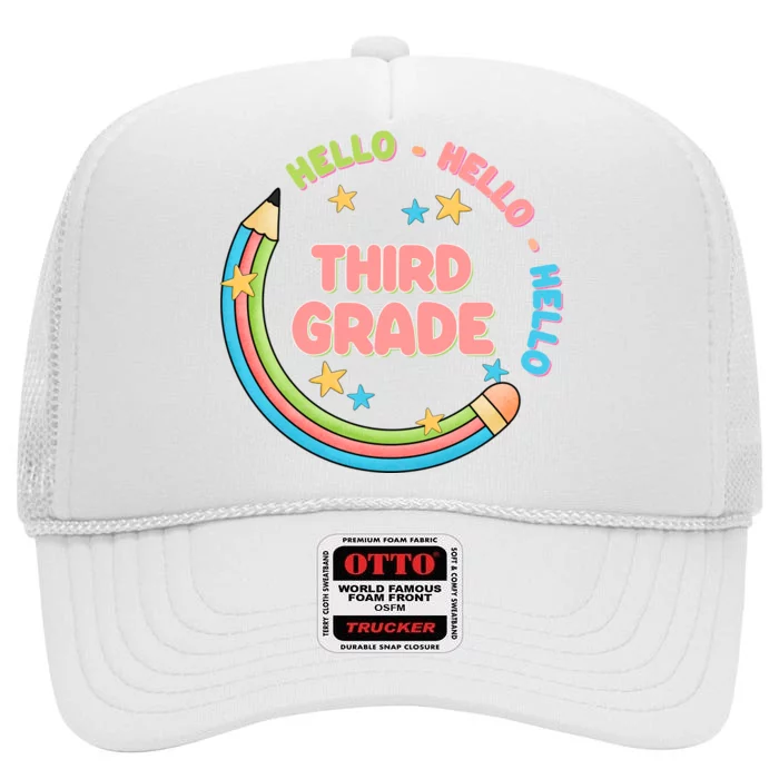 Hello Third Grade High Crown Mesh Trucker Hat