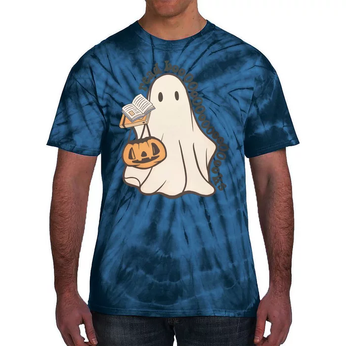 Halloween Teacher Ghost Reading Spooky Season Tie-Dye T-Shirt