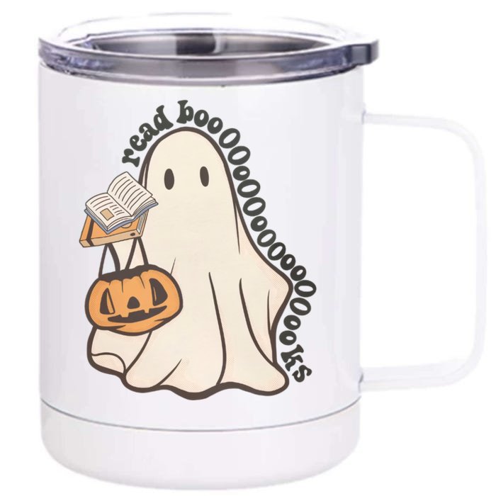 Halloween Teacher Ghost Reading Spooky Season Front & Back 12oz Stainless Steel Tumbler Cup