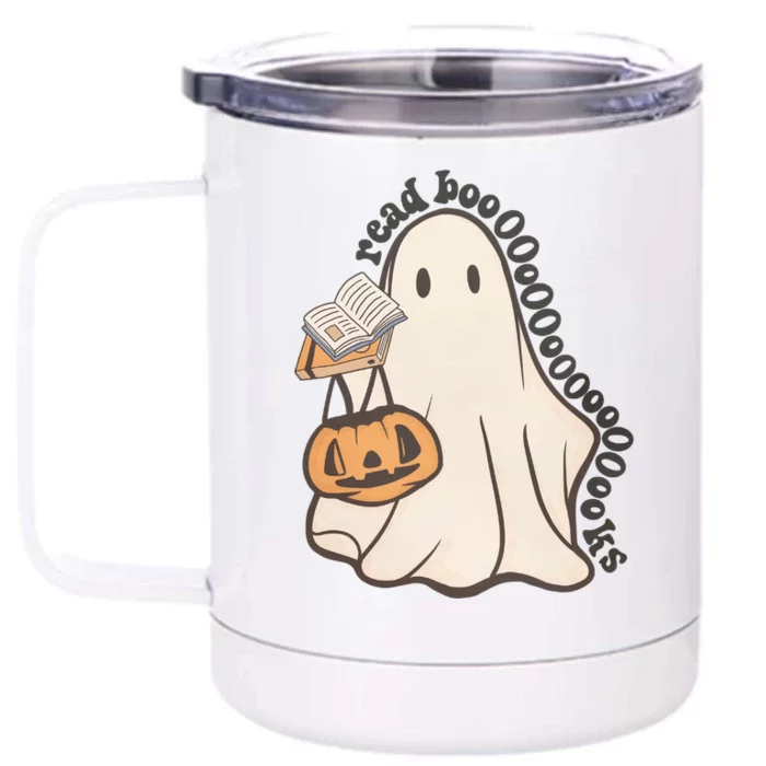 Halloween Teacher Ghost Reading Spooky Season Front & Back 12oz Stainless Steel Tumbler Cup