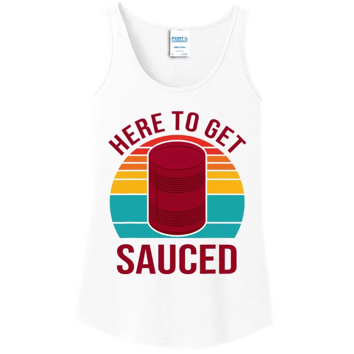 Here To Get Sauced Funny Retro Ladies Essential Tank