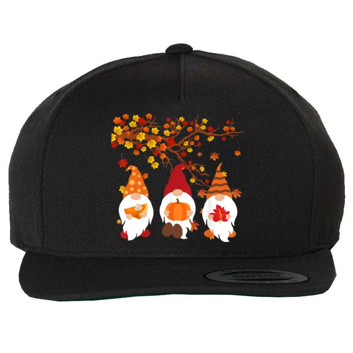 Halloween Three Gnomes Hat Leopard Pumpkin Fall Leaves Cool Gift Wool Snapback Cap