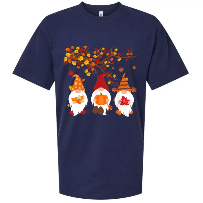 Halloween Three Gnomes Hat Leopard Pumpkin Fall Leaves Cool Gift Sueded Cloud Jersey T-Shirt