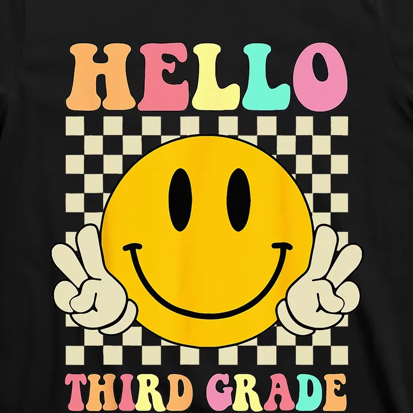 Hello Third Grade Hippie Smile Face 3rd Grade Back To School T-Shirt