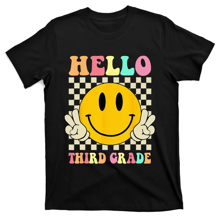 Hello Third Grade Hippie Smile Face 3rd Grade Back To School T-Shirt