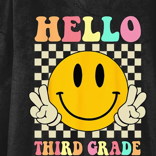 Hello Third Grade Hippie Smile Face 3rd Grade Back To School Hooded Wearable Blanket