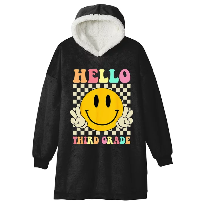 Hello Third Grade Hippie Smile Face 3rd Grade Back To School Hooded Wearable Blanket