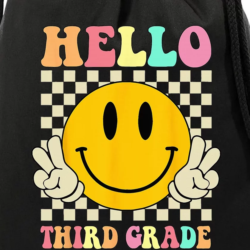 Hello Third Grade Hippie Smile Face 3rd Grade Back To School Drawstring Bag