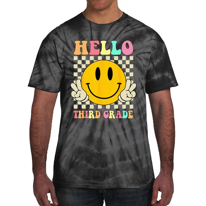 Hello Third Grade Hippie Smile Face 3rd Grade Back To School Tie-Dye T-Shirt