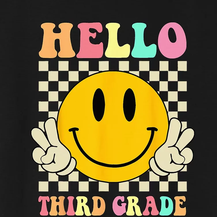 Hello Third Grade Hippie Smile Face 3rd Grade Back To School Women's Crop Top Tee