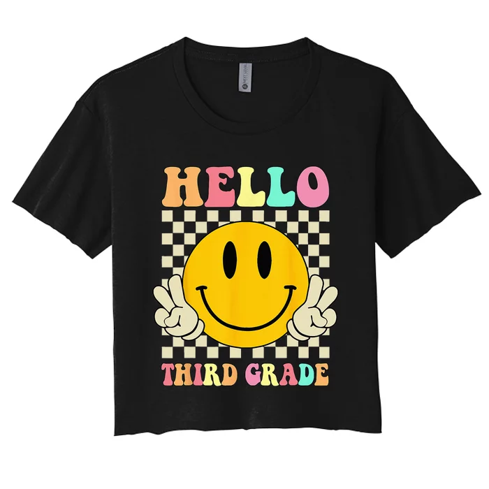 Hello Third Grade Hippie Smile Face 3rd Grade Back To School Women's Crop Top Tee