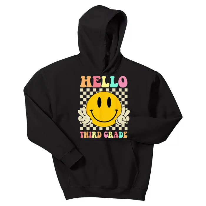 Hello Third Grade Hippie Smile Face 3rd Grade Back To School Kids Hoodie