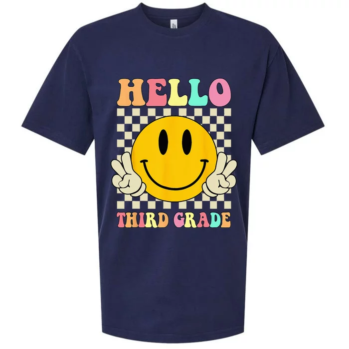 Hello Third Grade Hippie Smile Face 3rd Grade Back To School Sueded Cloud Jersey T-Shirt