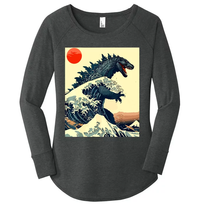 Hokusai The Great Kaiju Off Kanagawa Vintage Japanese Art Women's Perfect Tri Tunic Long Sleeve Shirt