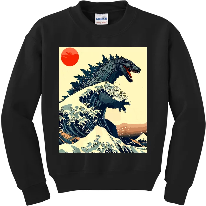 Hokusai The Great Kaiju Off Kanagawa Vintage Japanese Art Kids Sweatshirt