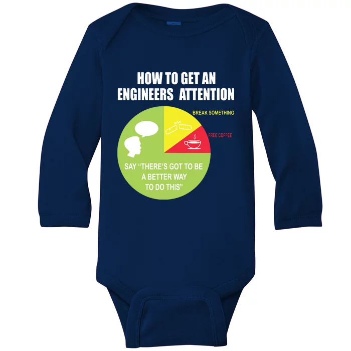 How To Get An Engineers Attention Funny Engineer Baby Long Sleeve Bodysuit