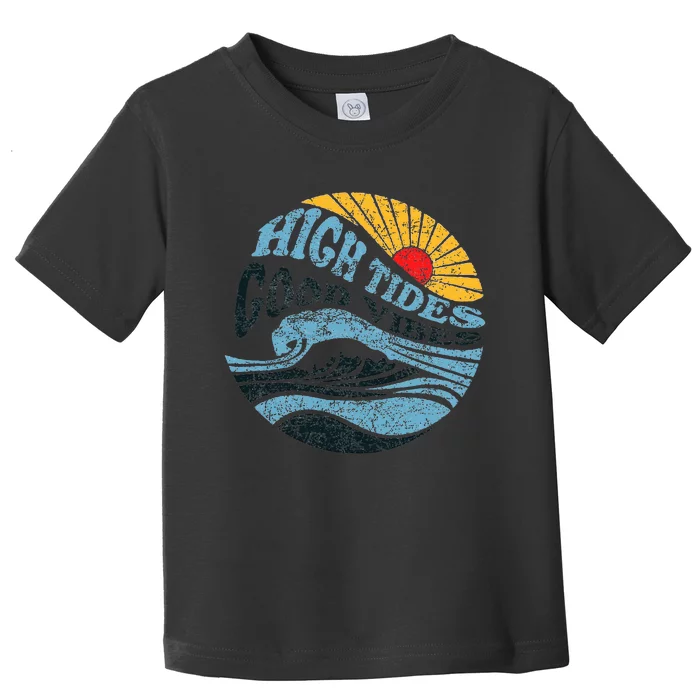 High Tides Good Vibes Vintage Wave And Palm Tree Toddler T-Shirt