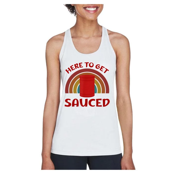 Here To Get Sauced Funny Cranberry Sauce Thanksgiving Food Women's Racerback Tank