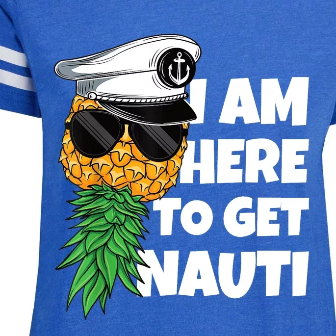 Here To Get Nauti Cruise Boat Upside Down Pineapple Swinger Enza Ladies Jersey Football T-Shirt