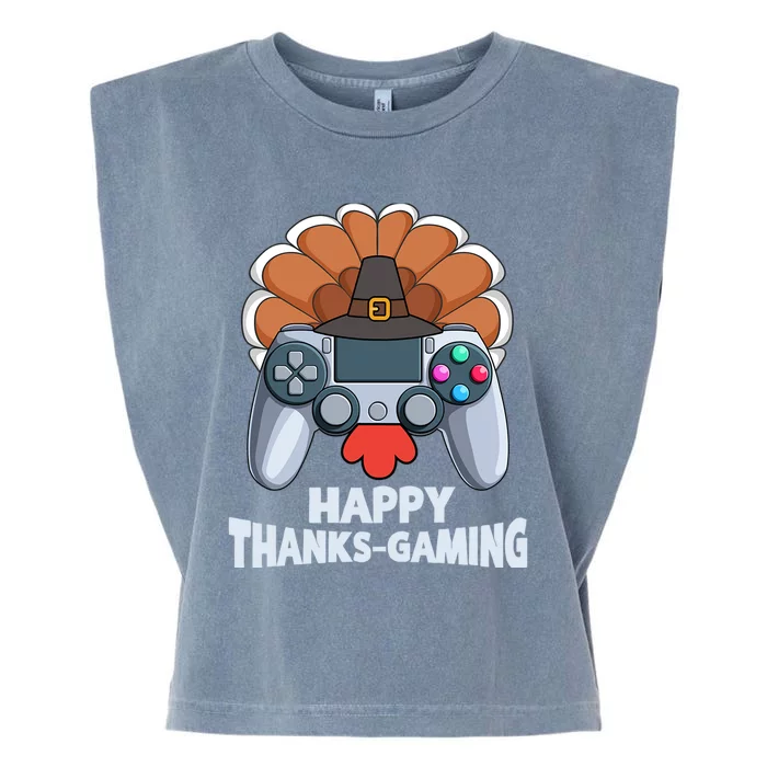 Happy Thanks Gaming Funny Video Gamer Turkey Thanksgiving Cute Gift Garment-Dyed Women's Muscle Tee