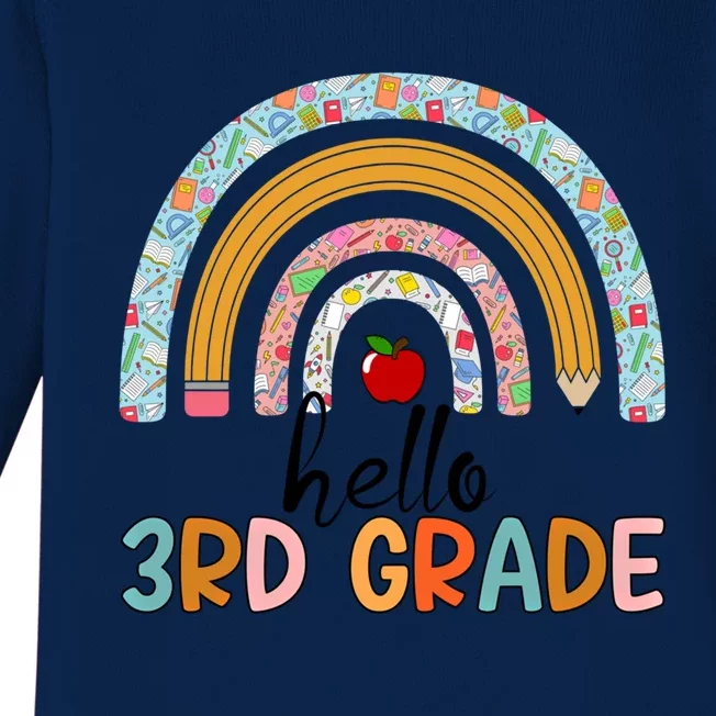 Hello Third Grade Rainbow First Day Of 3Rd Grade Teacher Funny Gift Baby Long Sleeve Bodysuit